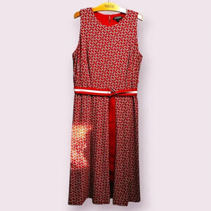 LAUREN RALPH LAUREN Women's Chain-Link Print Belted Jersey Dress  Size 16